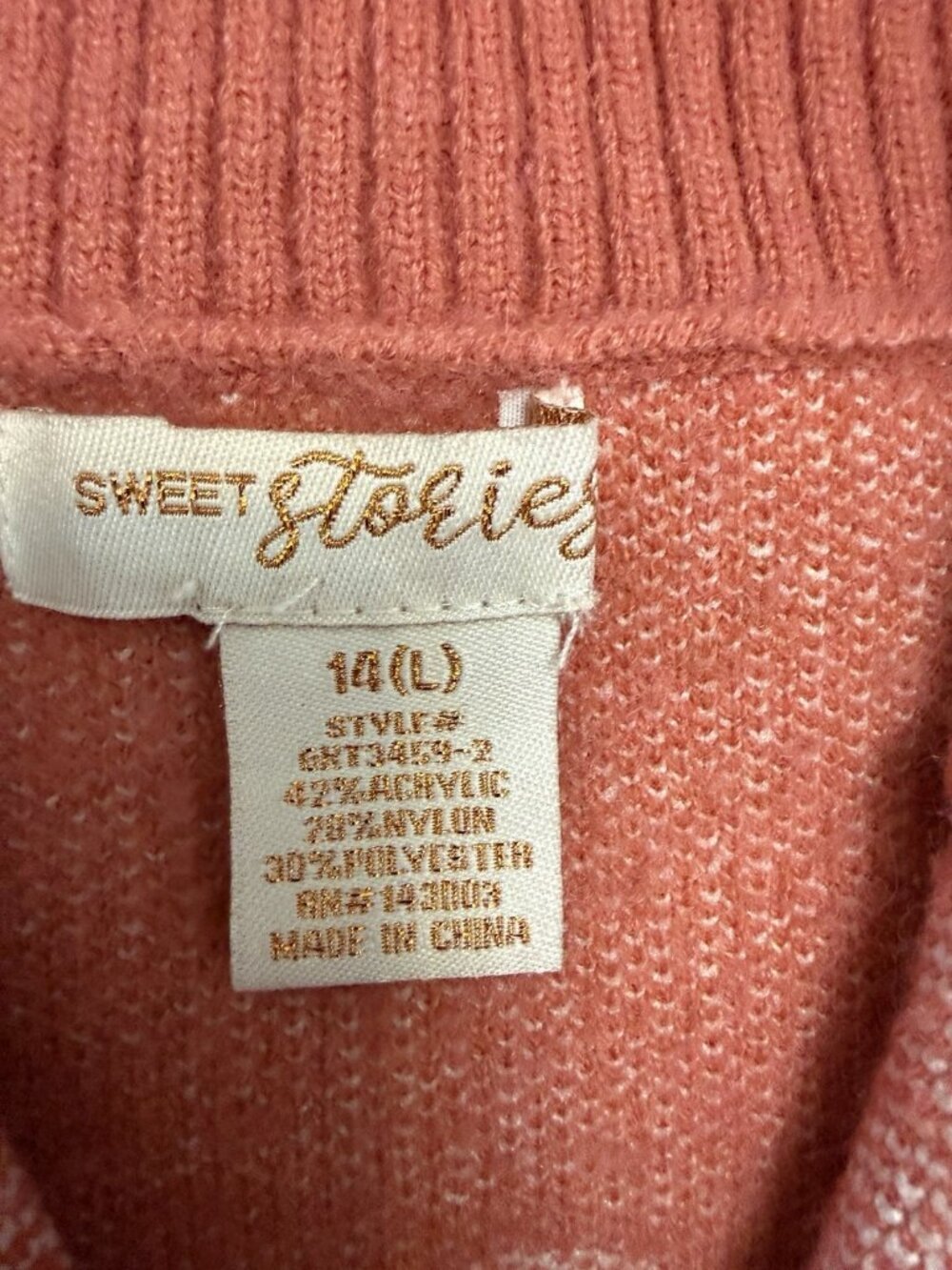 Sweet Storiez Girls 14 Pink/White Heart Knit Full Zip Collared Sweater - Picture 2 of 6
